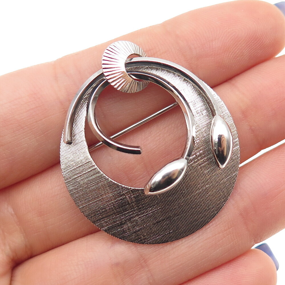 STAR ART 925 Sterling Silver Vintage Modernist Floral Oxidized Pin Brooch